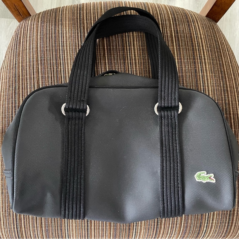 Lacoste black leather small duffel bag